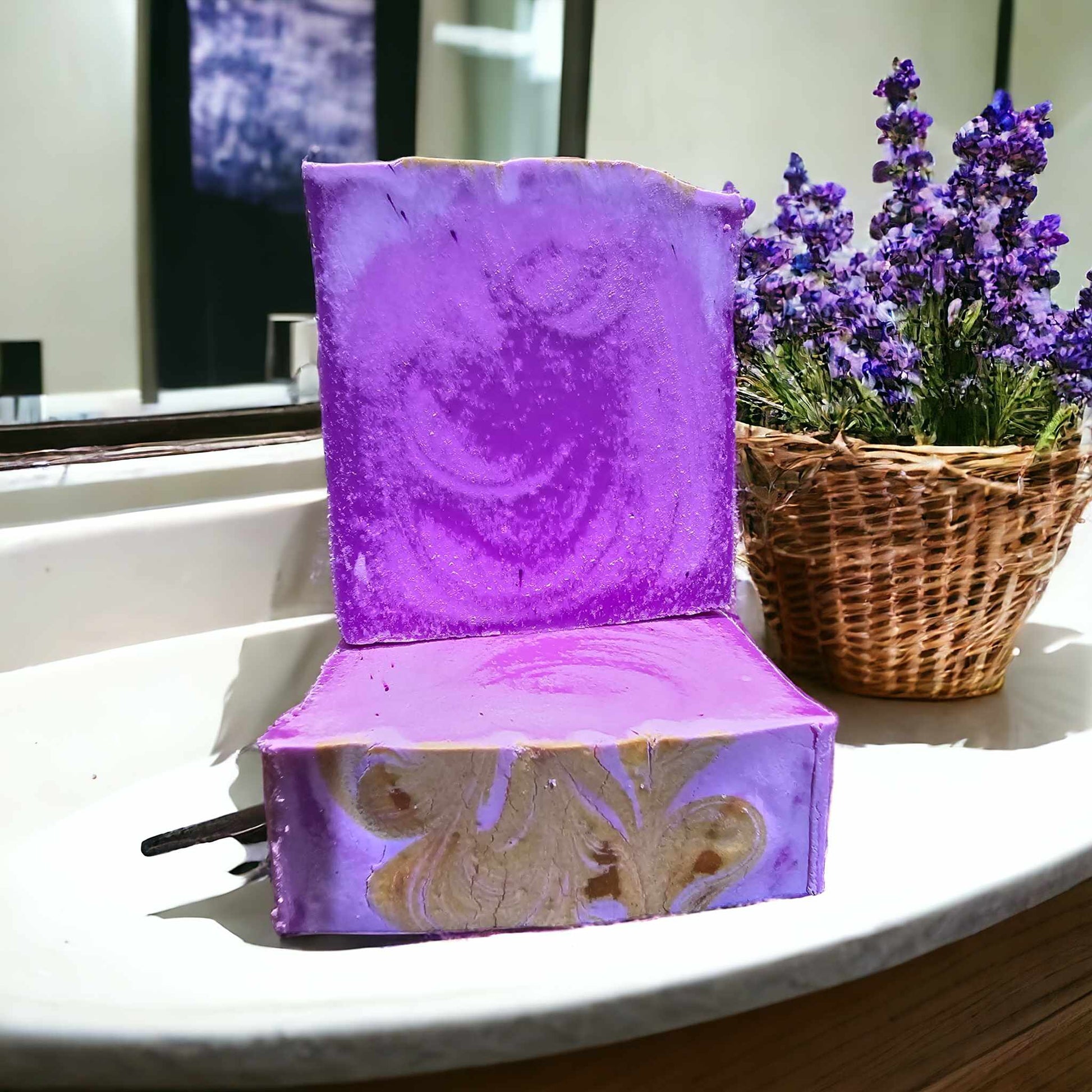 Let the soothing scent of lavender wash over you as you lather up with our soap. Notes of delicate florals intertwine with hints of herbal freshness, creating a harmonious melody that calms the mind and uplifts the spirit.